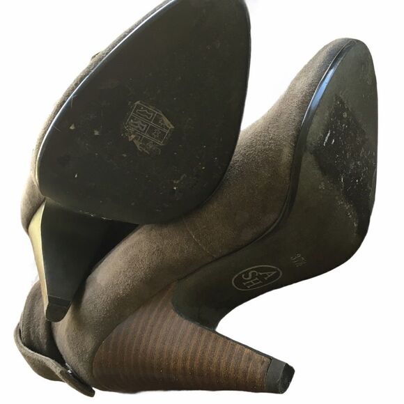 ASH Slouchy Suede Ankle Boots Cone Heel Taupe Grey 7.5 - Picture 9 of 13